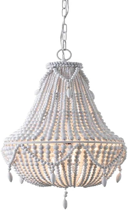✨ 4-Light Beaded Ceiling Light – Retro White Semi Flush Mount with Adjustable Chain
