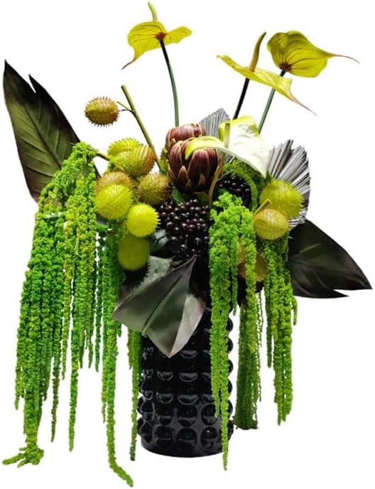 🌸 Handmade Floral Arrangement – Black Glass Vase, Lifelike & Maintenance-Free
