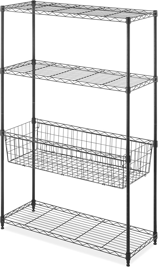 📦 Heavy Duty Wire Shelf – 4-Tier Storage Rack with Basket, 200lbs per Shelf